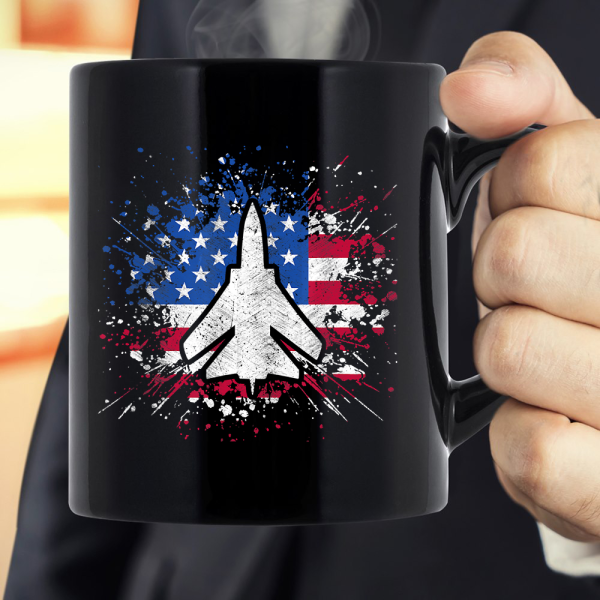 US Navy American Flag Fighter Jet Armed Forces Veteran Mug