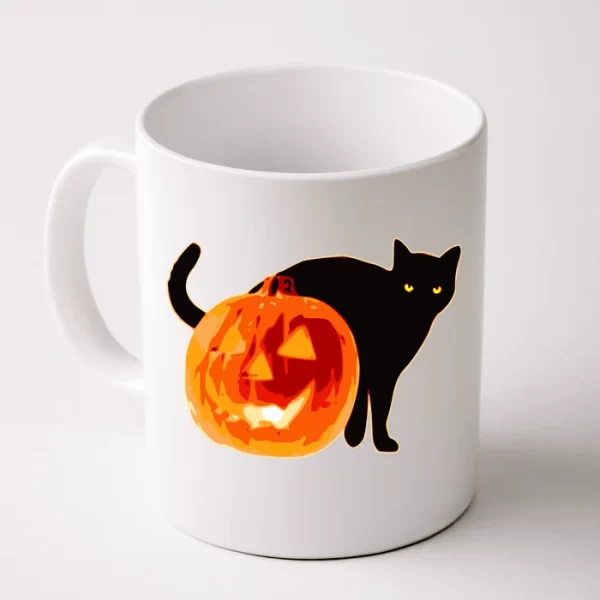 Creepy Pumpkin Jack O Lantern Black Cat Halloween Coffee Mug