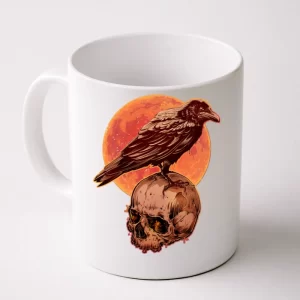 Halloween Cool Raven Crow Skull And Moon Coffee Mug