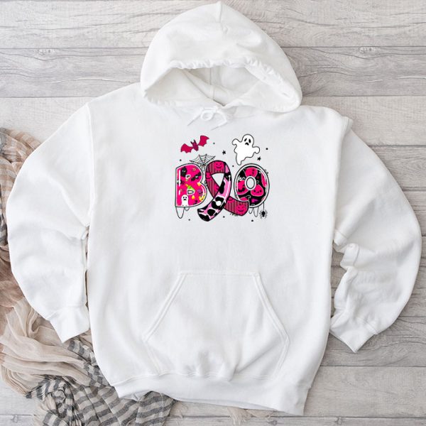 Boo Halloween Pumpkin Pink Ribbon Witch Breast Cancer Hoodie