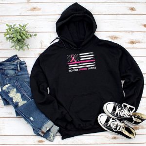 Breast Cancer Awareness Pink Ribbon USA American Flag Men Hoodie