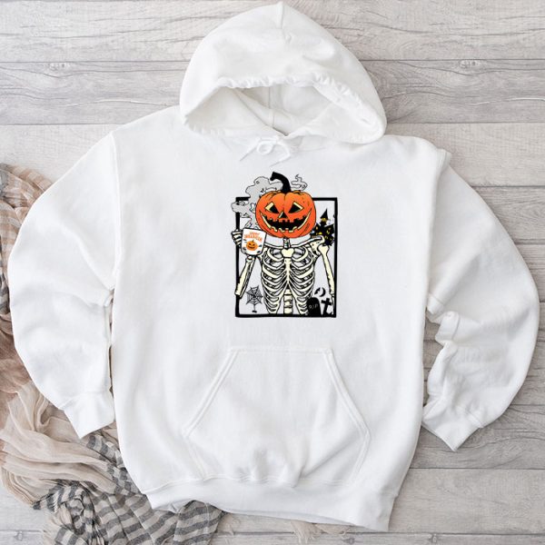 Coffee Drinking Skeleton Pumpkin Halloween Costume Women Hoodie