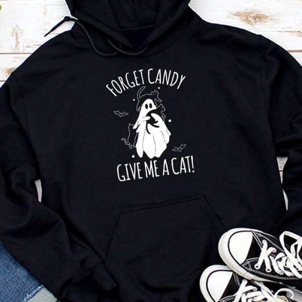 Funny Boo Ghost Black Cat Forget Candy Give Me Cat Halloween Hoodie TH718