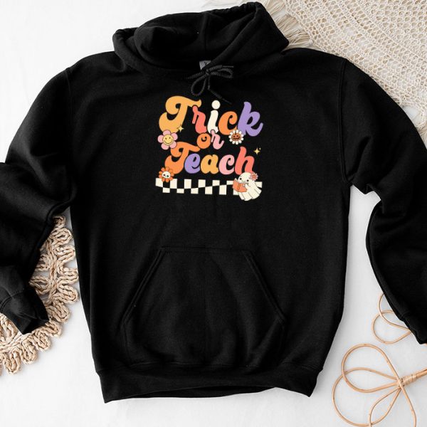 Groovy Halloween Trick or Teach Retro Floral Ghost Teacher Hoodie TH613