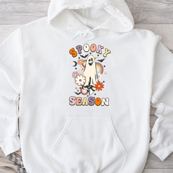 Groovy Spooky Season Cute Ghost Holding Pumpkin Halloween Hoodie TH651