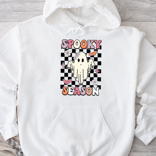 Groovy Spooky Season Cute Ghost Holding Pumpkin Halloween Hoodie TH652