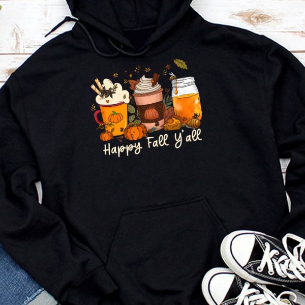 Happy Fall Y'all Hoodie Latte Coffee Leopard Pumpkin Autumn Hoodie TH890