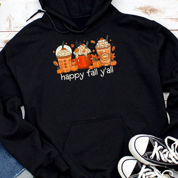 Happy Fall Y'all Hoodie Latte Coffee Leopard Pumpkin Autumn Hoodie TH891