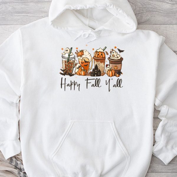 Happy Fall Y'all Hoodie Latte Coffee Leopard Pumpkin Autumn Hoodie TH892