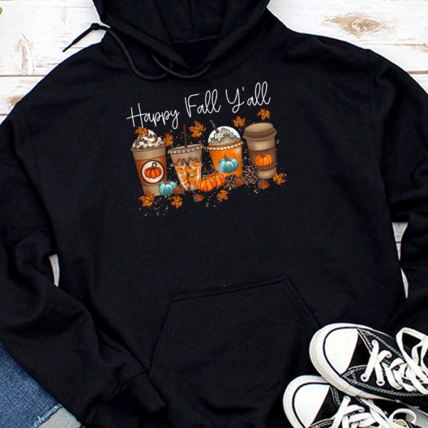 Happy Fall Y'all Hoodie Latte Coffee Leopard Pumpkin Autumn Hoodie TH893