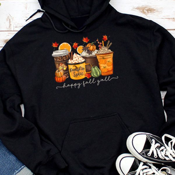 Happy Fall Y'all Hoodie Latte Coffee Leopard Pumpkin Autumn Hoodie TH894