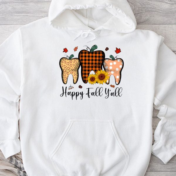 Happy Fall Y'all Pumpkin Tooth Leopard Halloween Dentist Fall Hoodie TH889