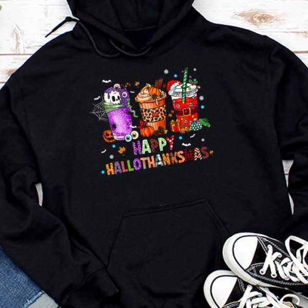 Happy Hallothanksmas Coffee Latte Halloween Thanksgiving Hoodie TH656