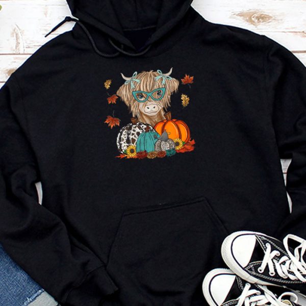 Highland Cow Fall And Leaves Pumpkins Autumn Thanksgiving Hoodie TH733