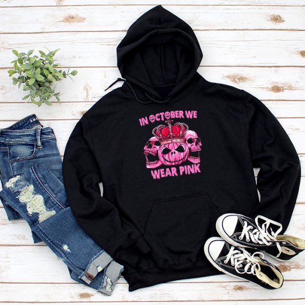 In October We Wear Pink Breast Cancer Pumpkin Halloween Hoodie