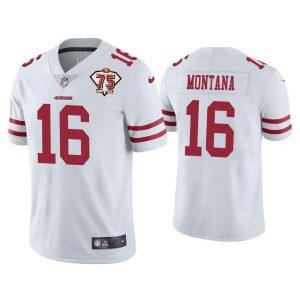 Men Joe Montana San Francisco 49ers White 75th Anniversary Patch Limited Jersey