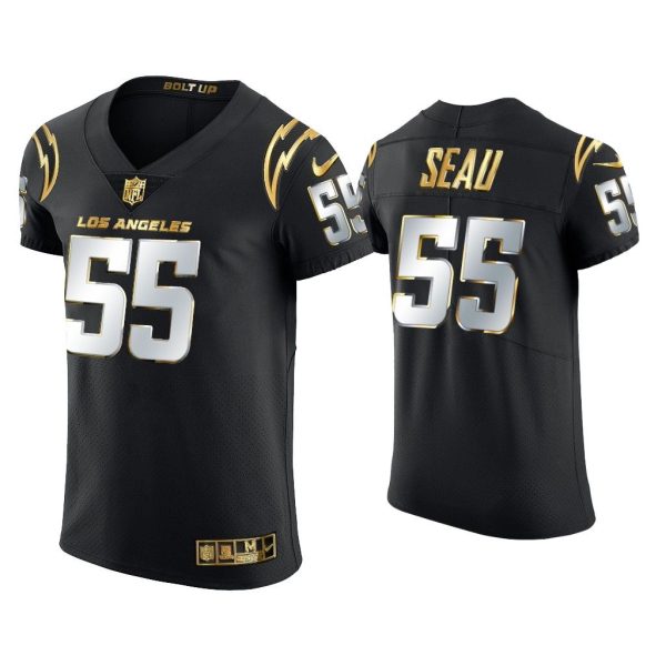 Men Junior Seau Los Angeles Chargers Black Golden Edition Elite Jersey