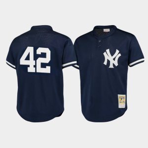 Men New York Yankees #42 Mariano Rivera Cooperstown Collection Mesh Batting Practice Navy Mitchell & Ness Jersey
