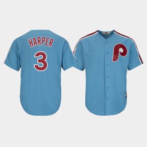 Men Philadelphia Phillies Bryce Harper #3 Light Blue Cooperstown Cool Base Jersey