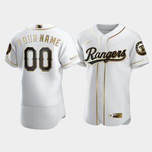 Men Texas Rangers #00 Custom White Golden Edition Jersey