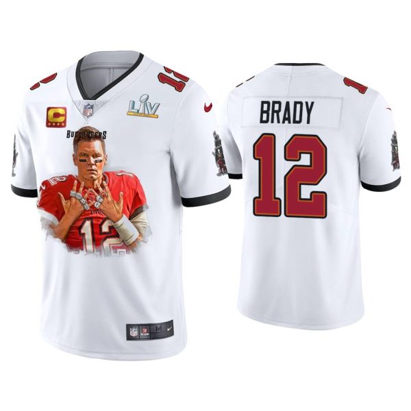 Men Tom Brady Tampa Bay Buccaneers Super Bowl LV Champions White 7 Rings Jersey