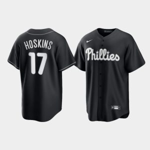 Philadelphia Phillies Rhys Hoskins Black White 2021 All Black Fashion Replica Jersey