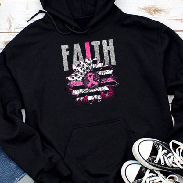 Sunflower Pink Ribbon Faith Breast Cancer Awareness Womens Hoodie TH638