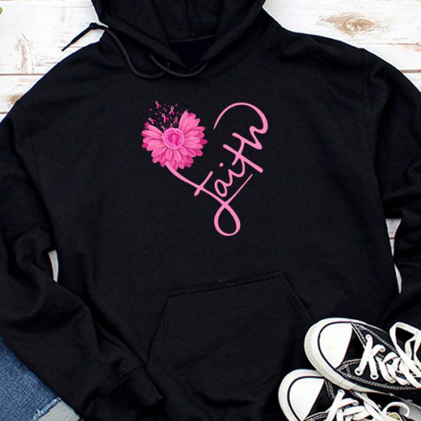 Sunflower Pink Ribbon Faith Breast Cancer Awareness Womens Hoodie TH640