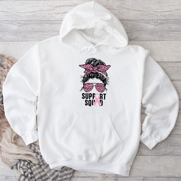 Support Squad Messy Bun Leopard Pink Breast Cancer Awareness Hoodie