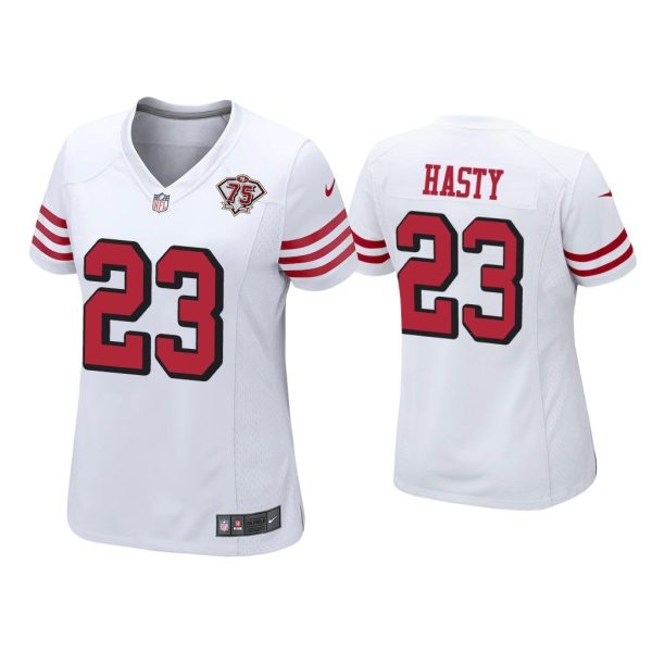 Women JaMycal Hasty San Francisco 49ers White 75th Anniversary Jersey