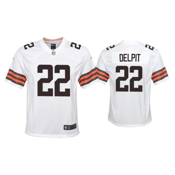 Youth Grant Delpit Cleveland Browns White Game Jersey