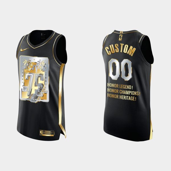 2022-23 Los Angeles Lakers 75th Anniversary No. 00 Custom  Golden Black Jersey