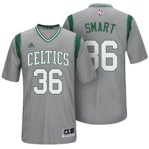 Boston Celtics #36 Marcus Smart Gray Alternate Parquet Pride New Swingman Sleeves Jersey