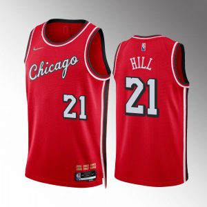 Chicago Bulls Malcolm Hill #21 Red City Edition Jersey 75th Diamond Badge