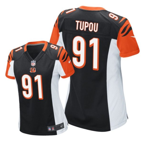 Cincinnati Bengals #91 Black Josh Tupou Game Jersey - Women
