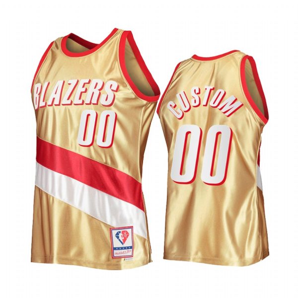Custom #00 Portland Trail Blazers 75th Anniversary Gold Hardwood Classics Jersey