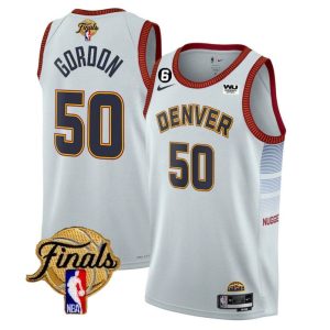 Denver Nuggets #50 Aaron Gordon White 2023 Finals Icon Edition With NO.6 Patch Stitched Jersey