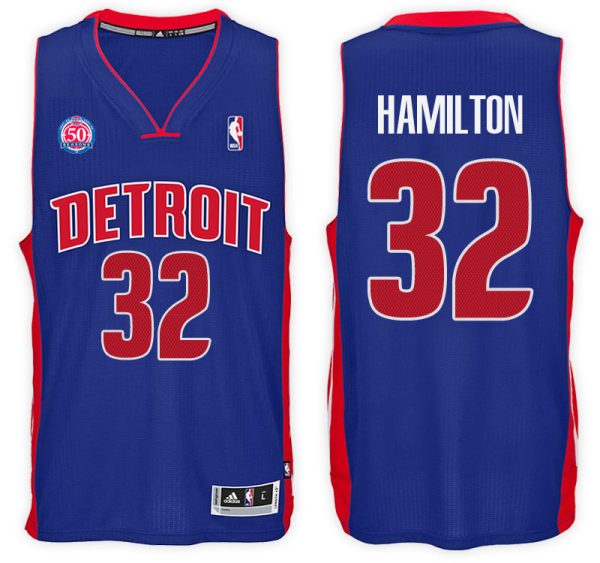 Detroit Pistons #32 Richard Hamilton 50th Patch Retired Player Road Blue New Swingman Jersey