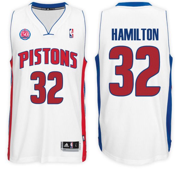 Detroit Pistons #32 Richard Hamilton Home White 50th Patch Retired Player New Swingman Jersey