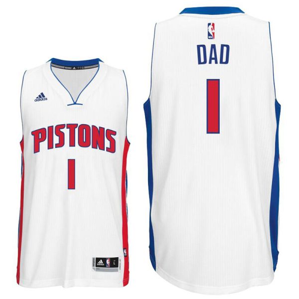 Father Day Gift-Detroit Pistons #1 Dad Logo White Home Swingman Jersey