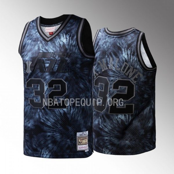 Karl Malone #32 Utah Jazz Tie-Dye Black Hardwood Classics 1991-92 Jersey