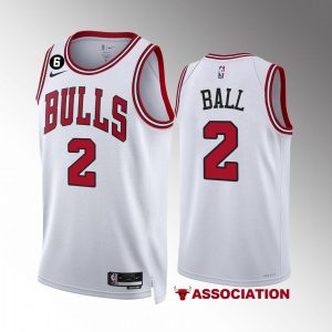 Lonzo Ball Chicago Bulls #2 White Jersey 2022-23 Association Edition NO.6 Patch