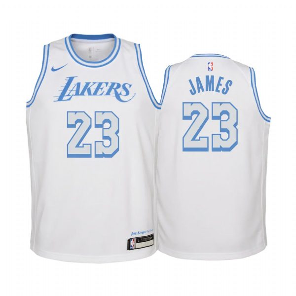 Los Angeles Lakers LeBron James 2020-21 City Edition White Youth Jersey - New Uniform