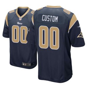 Los Angeles Rams #00 Navy Men Custom Game Jersey
