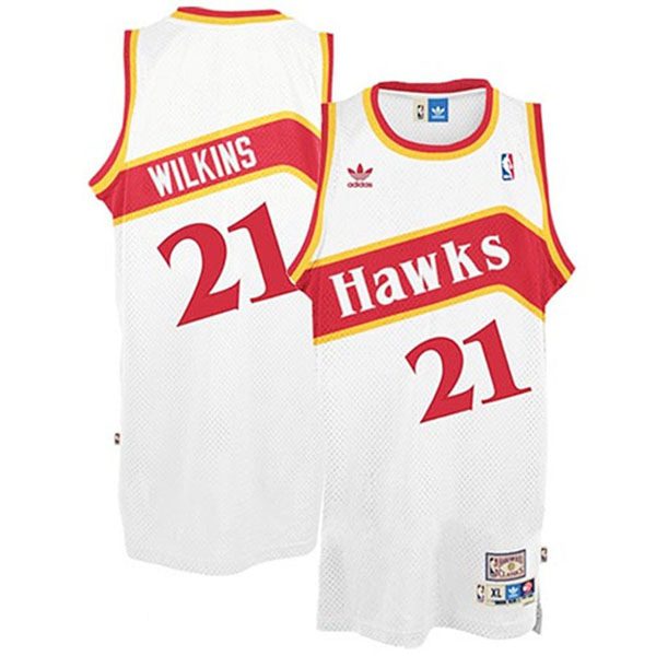 Male Atlanta Hawks #21 Dominique Wilkins White Hardwood Classics Swingman Throwback Jersey