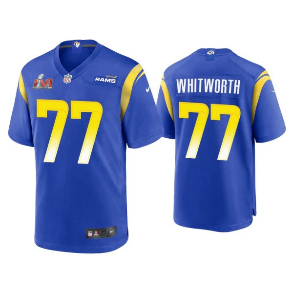 Men Andrew Whitworth Los Angeles Rams Super Bowl LVI Royal Game Jersey