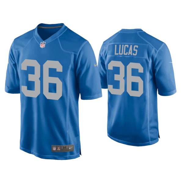 Men Chase Lucas Detroit Lions Blue Throwback Game Jersey