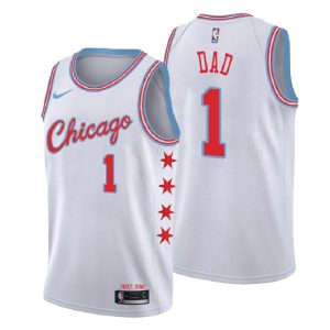 Men Chicago Bulls 2018 Father Day White Number 1 Dad Swingman Jersey