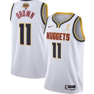 Men Denver Nuggets #11 Bruce Brown White 2023 Finals Association Edition Stitched Jersey