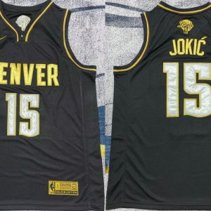 Men Denver Nuggets #15 Nikola Jokic Black Gold 2023 Finals With NO.6 Patch Stitched Jersey